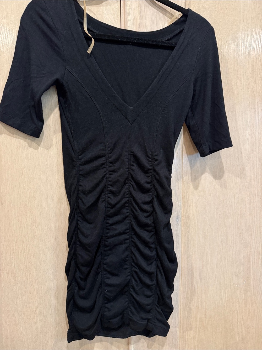 Women’s Black Ruched V-Neck Mini Dress